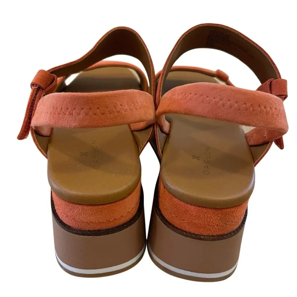 Caslon Briana Flaw Orange Suede Platform Wedge Slingback Sandals Womens 8M